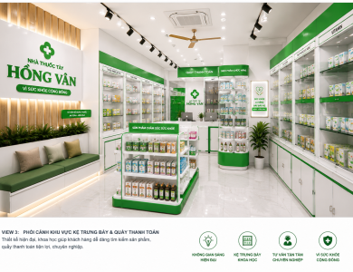 Thiết kế nội thất nhà thuốc Hồng Vân