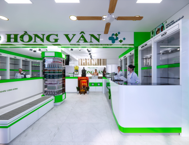 Thiết kế nội thất nhà thuốc Hồng Vân