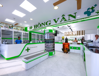 Thiết kế nội thất nhà thuốc Hồng Vân