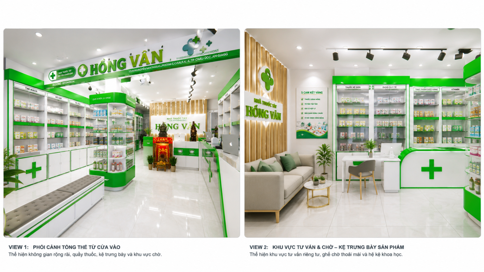 Thiết kế nội thất nhà thuốc Hồng Vân